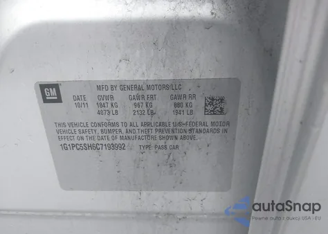 2012 Chevrolet Cruze Ls из США, поврежденный, VIN 1G1PC5SH6C7193992